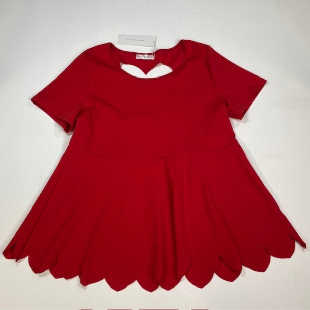 Rosegal Red Heart Cutout Scalloped Hem Babydoll Top Plus Size 1X Short Sleeve